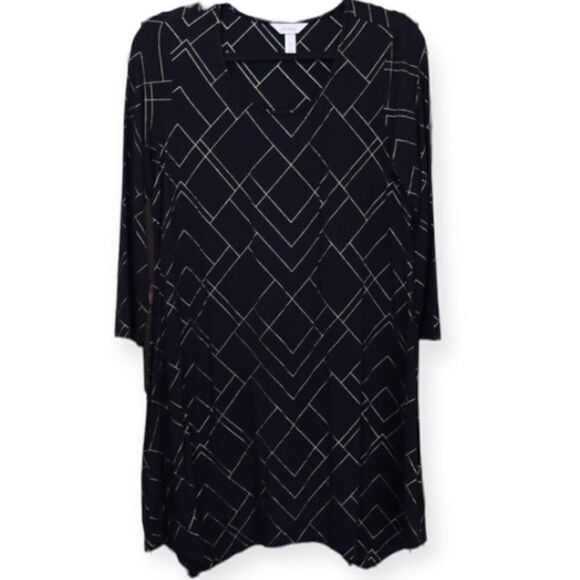 Soma Black and Gold Geometric Print Shift Dress - Picture 1 of 5